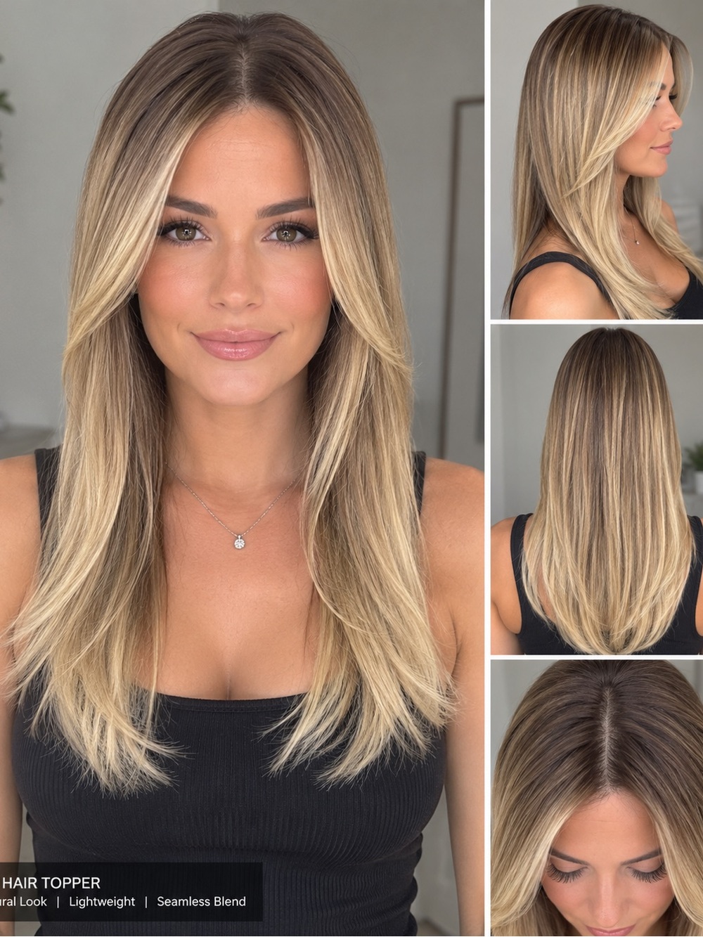 18" Premium Synthetic Hair Topper Color R6/15/10 Low Heat Silicone Grip Band